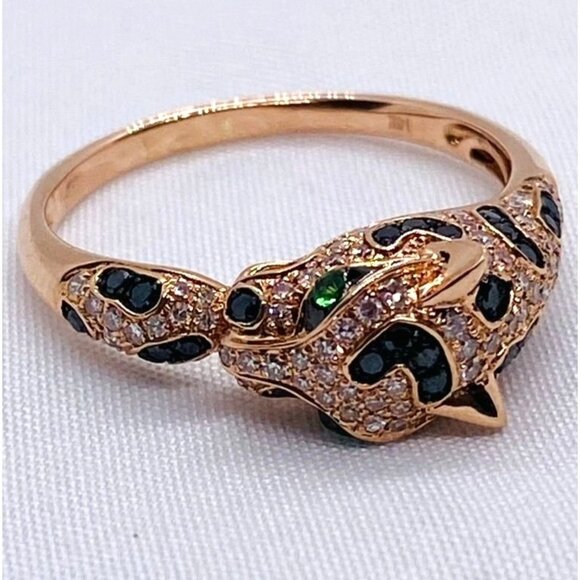 Effy Signature 14K Rose Gold Diamond & Tsavorite Panther Ring Size 9 - Picture 2 of 10